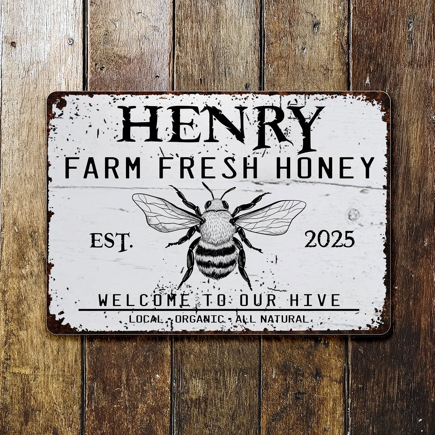 Welcome To Our Hive Featuring Bee And Honey - Personalized Metal Sign - GARD007_MSIGN