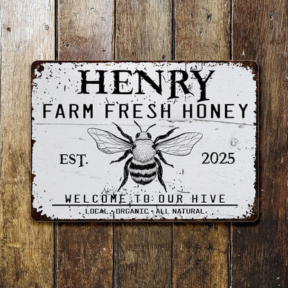 Welcome To Our Hive Featuring Bee And Honey - Personalized Metal Sign - GARD007_MSIGN