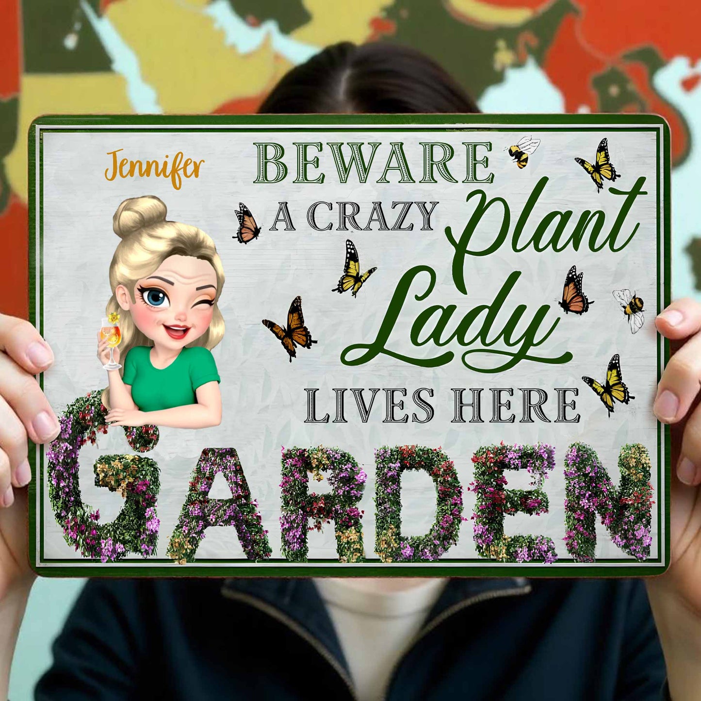 Be Aware A Crazy Plant Lady Lives Here - Personalized Metal Sign - GARD009_MSIGN