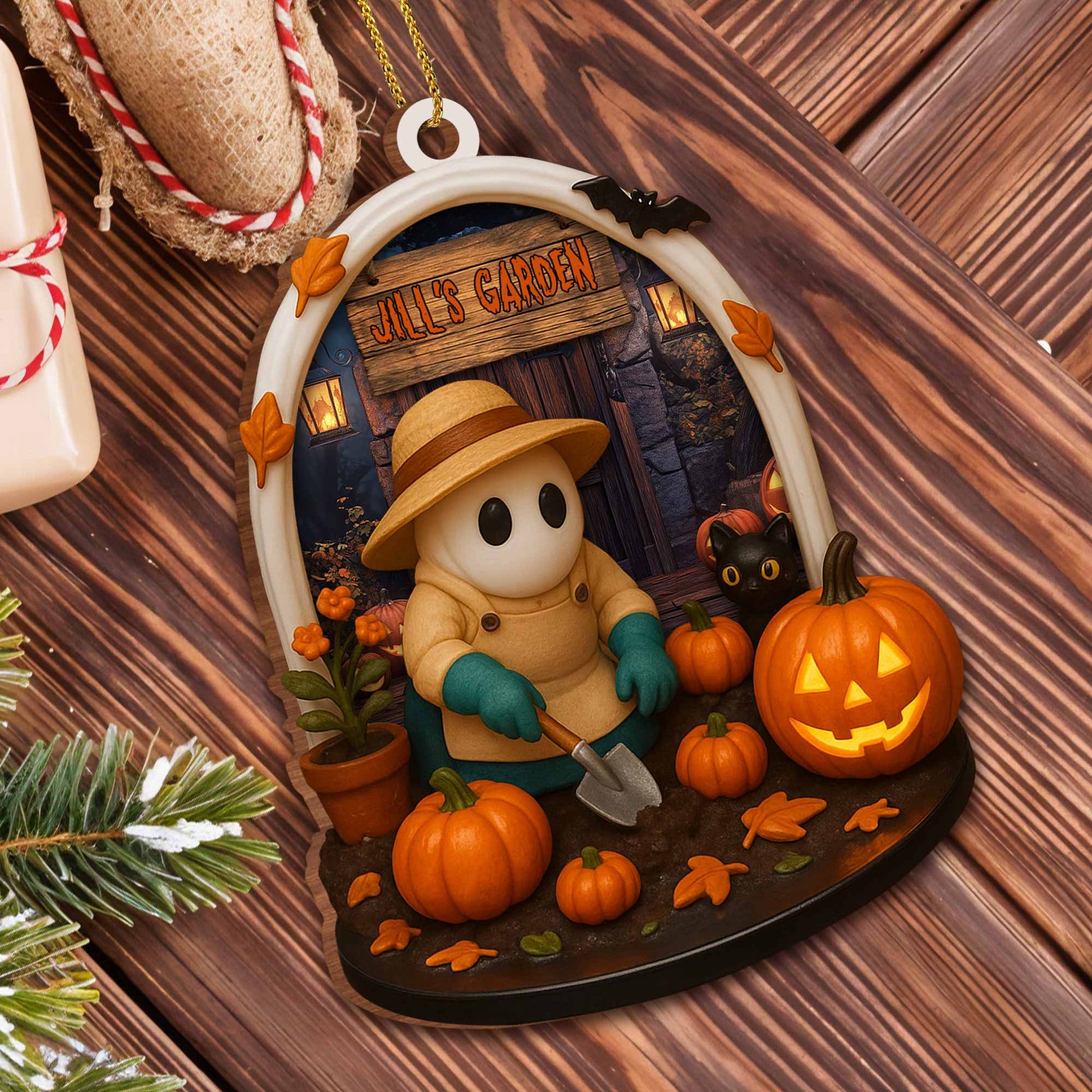 Jill's Garden, Pumpkins, Black Cat, Autumn Leaves