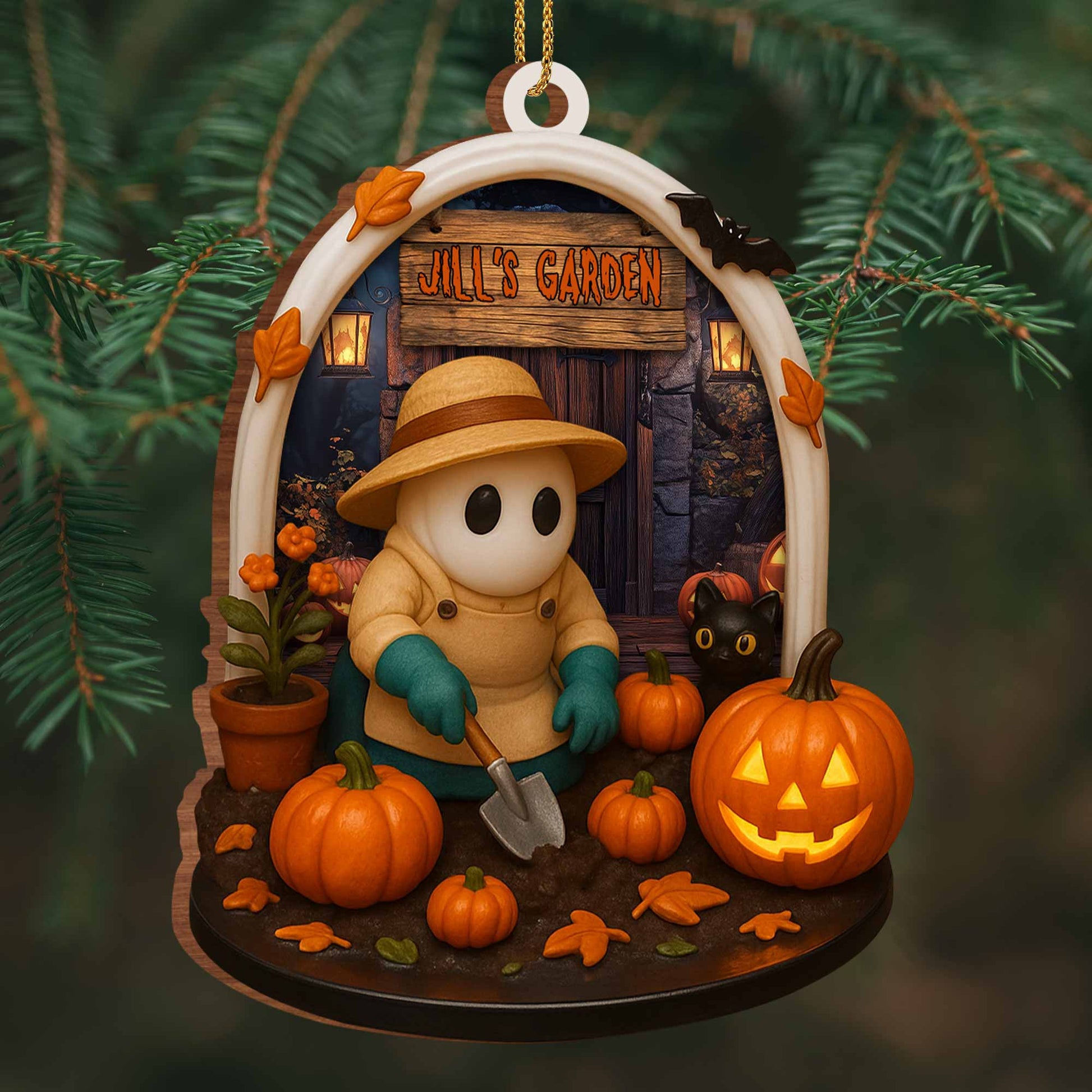 Jill's Garden, Pumpkins, Black Cat, Autumn Leaves