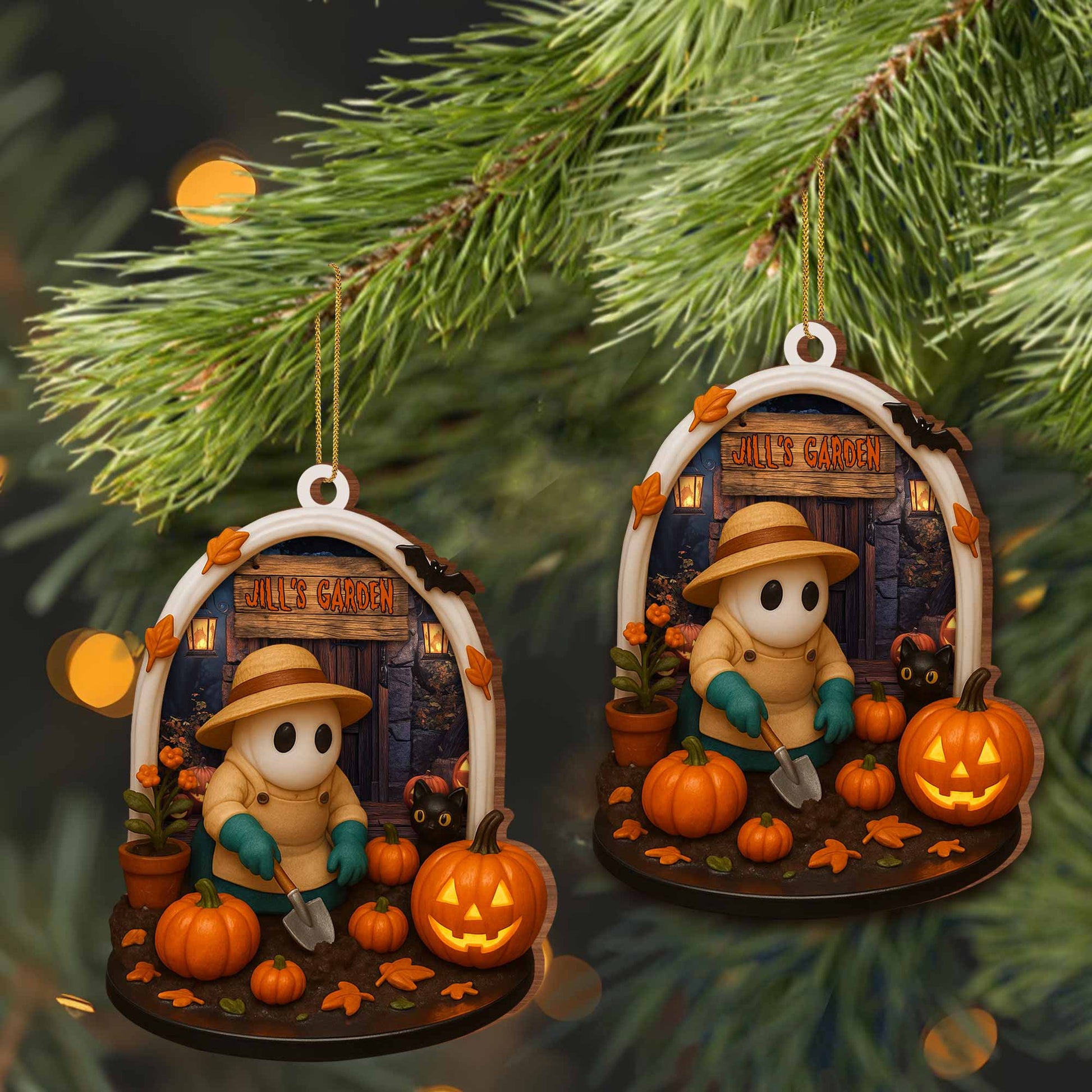 Jill's Garden, Pumpkins, Black Cat, Autumn Leaves