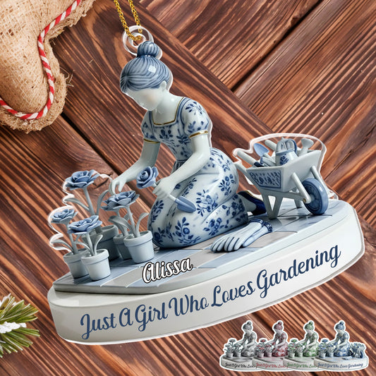 Just A Girl Who Loves Gardening, Flowers And Gardening Tools - Personalized Custom Acrylic Ornament, Christmas Gift - GARD027_ACO