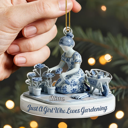 Just A Girl Who Loves Gardening, Flowers And Gardening Tools - Personalized Custom Acrylic Ornament, Christmas Gift - GARD027_ACO