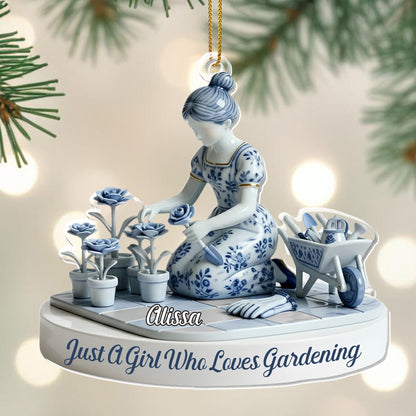 Just A Girl Who Loves Gardening, Flowers And Gardening Tools - Personalized Custom Acrylic Ornament, Christmas Gift - GARD027_ACO
