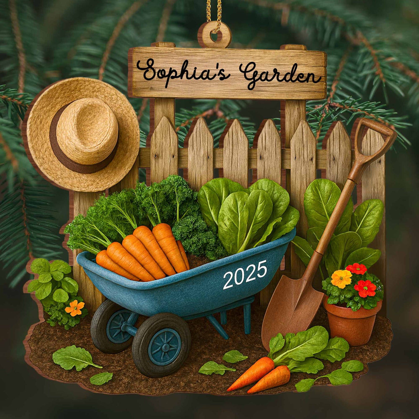 Sophia's Garden With Fresh Vegetables And Garden Tools