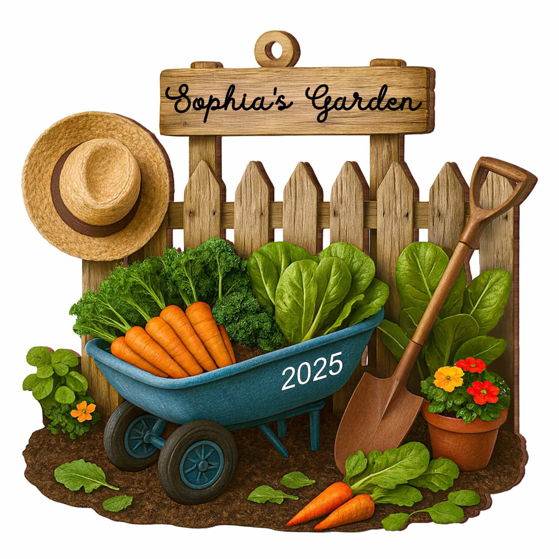 Sophia's Garden With Fresh Vegetables And Garden Tools
