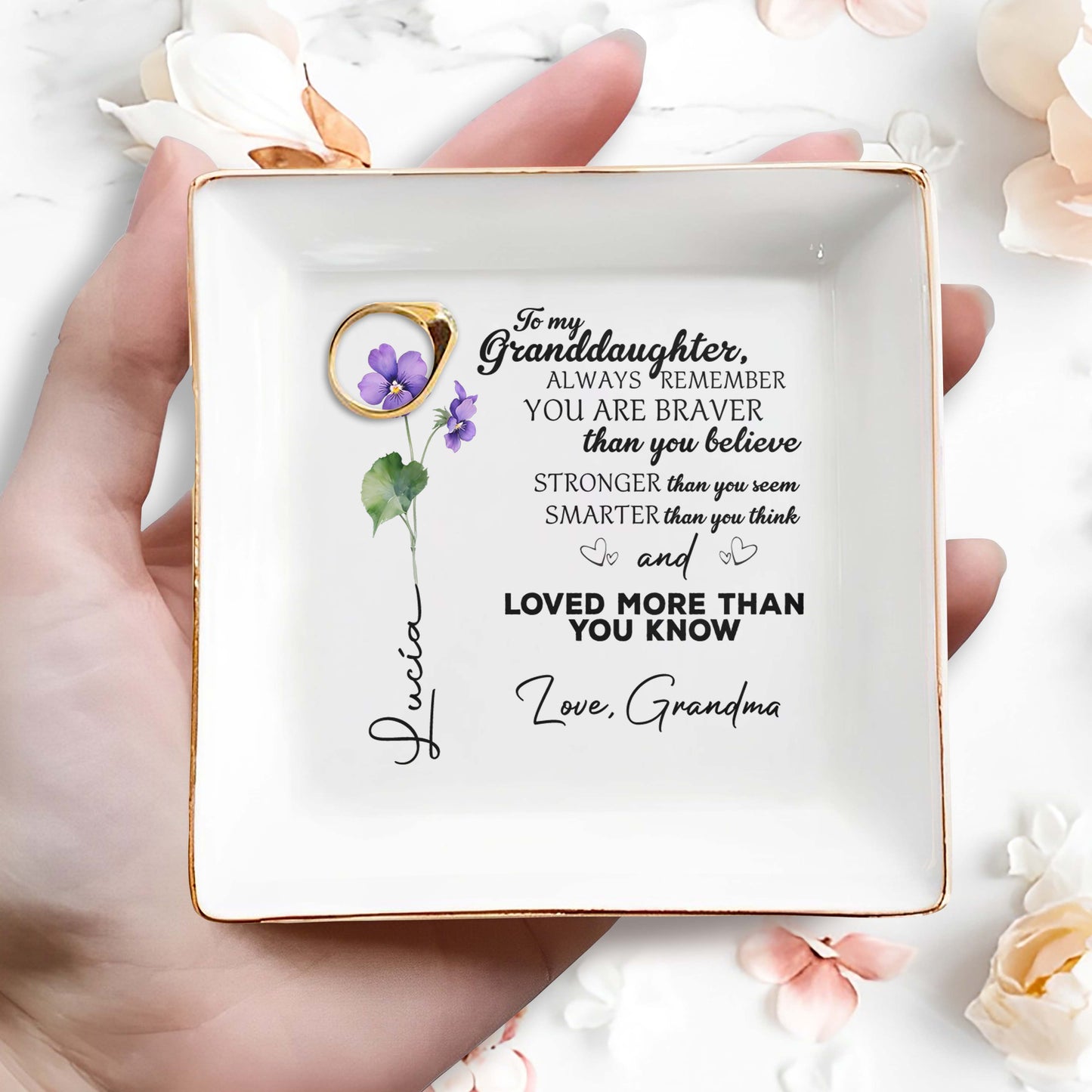 Braver Stronger Smarter Loved Granddaughter - Personalized Custom Jewelry Dish - GDT001_SCRD