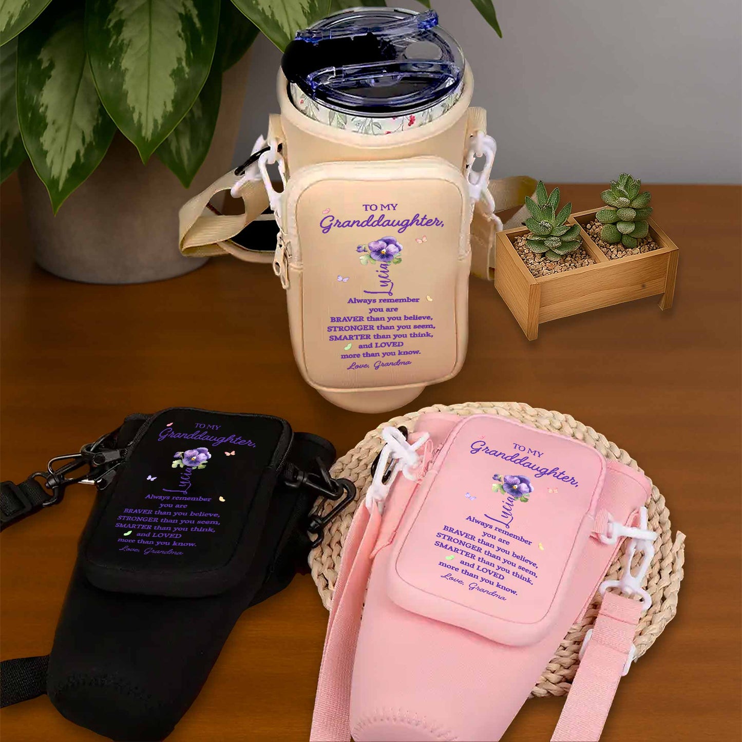 Always Remember You Are Braver, Stronger, Smarter - Personalized Custom Water Bottle Carrier Bag - GDT002_BCB