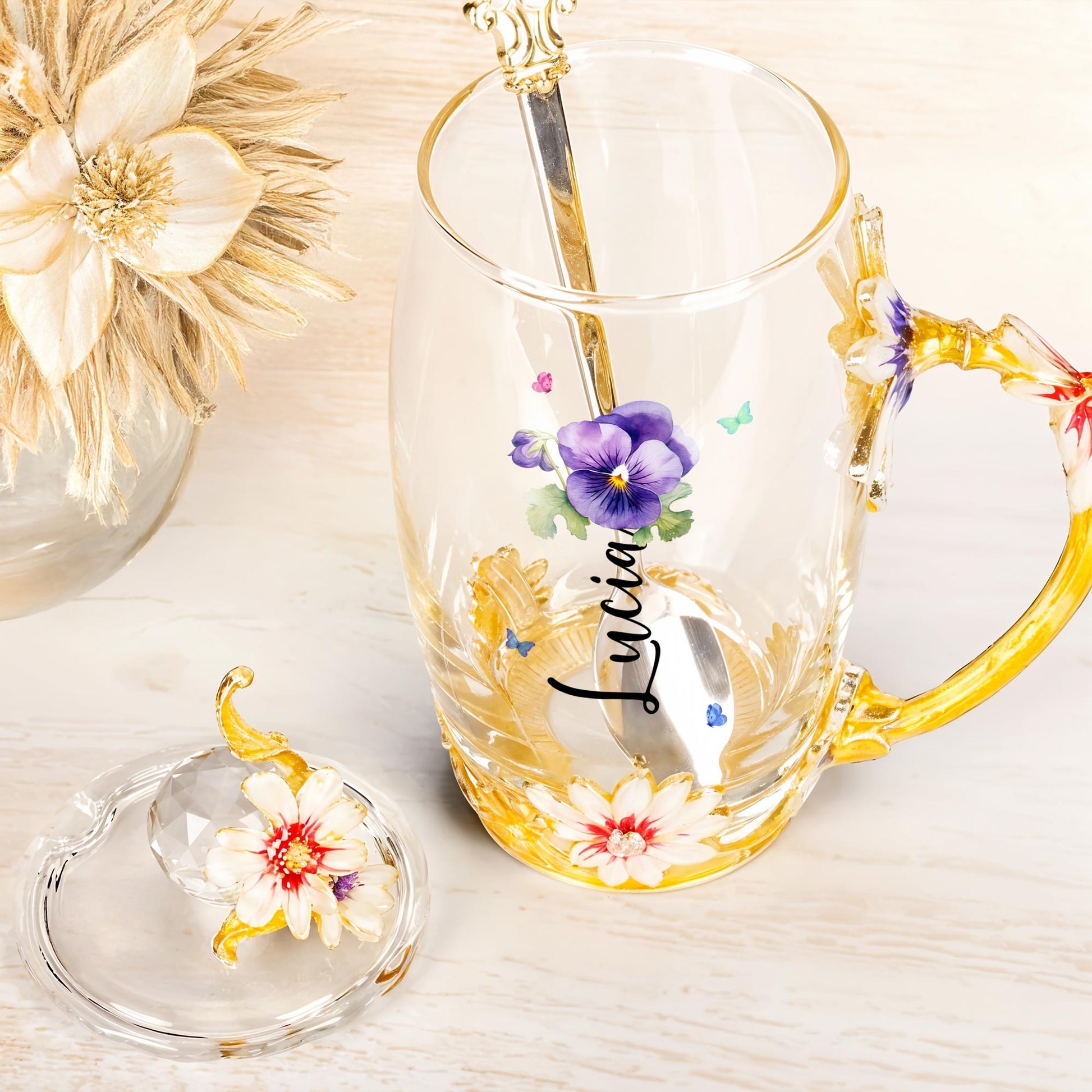 Add A Touch Of Elegance To Your Tea Time, Enamel Flowers and Butterflies