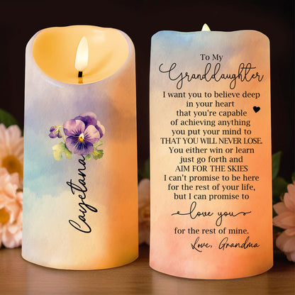 Personalized Pansy Flower LED Candle