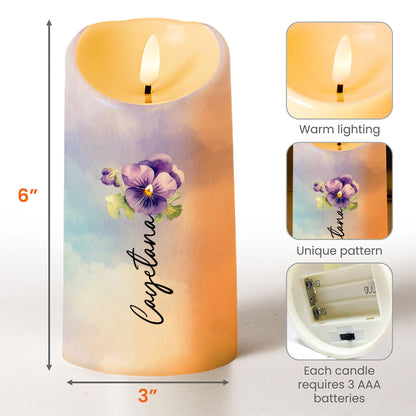 Personalized Pansy Flower LED Candle