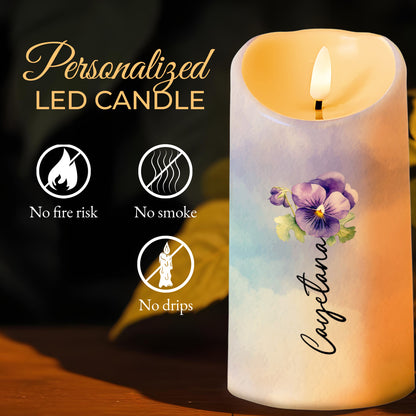 Personalized Pansy Flower LED Candle