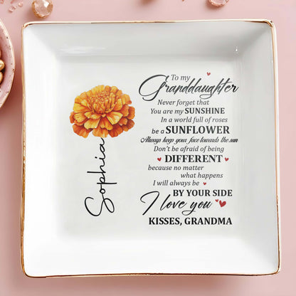 Never Forget You Are My Sunshine Sunflower Jewelry Dish - Personalized Custom Jewelry Dish - GDT020_SCRD