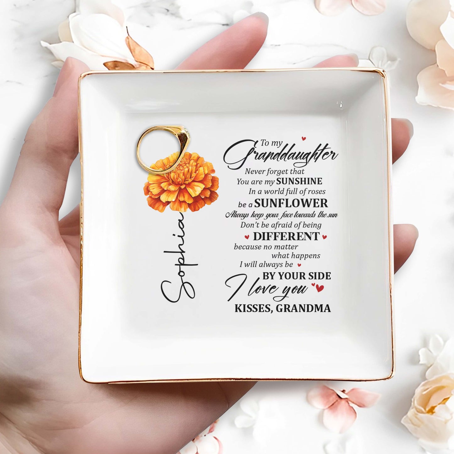 Never Forget You Are My Sunshine Sunflower Jewelry Dish - Personalized Custom Jewelry Dish - GDT020_SCRD