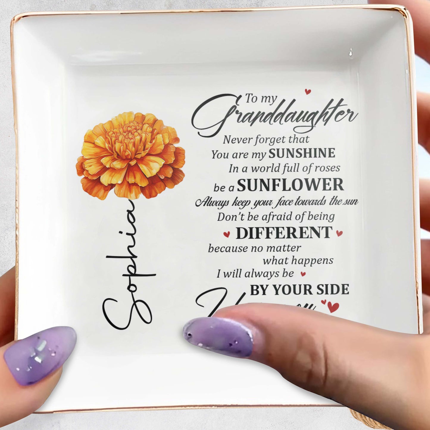 Never Forget You Are My Sunshine Sunflower Jewelry Dish - Personalized Custom Jewelry Dish - GDT020_SCRD