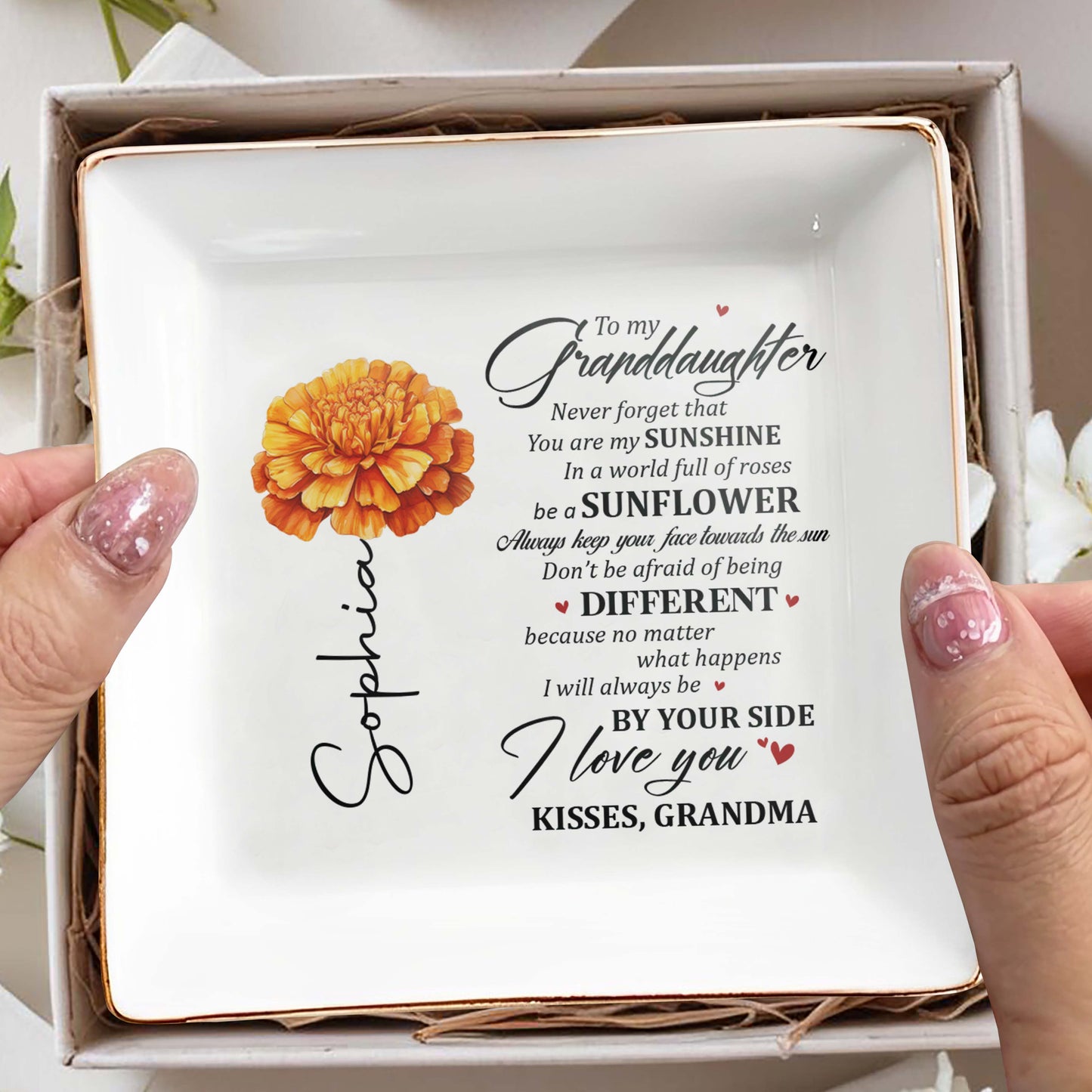 Never Forget You Are My Sunshine Sunflower Jewelry Dish - Personalized Custom Jewelry Dish - GDT020_SCRD