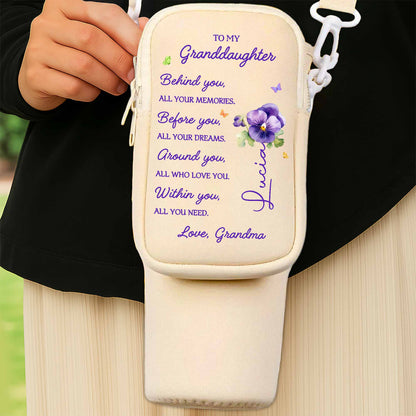 To My Granddaughter, All Your Memories, Pansy Flowers - Personalized Custom Water Bottle Carrier Bag - GDT024_BCB