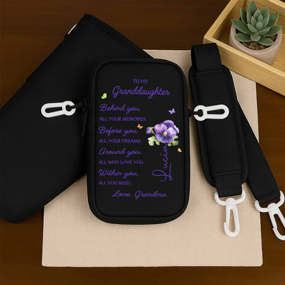 To My Granddaughter, All Your Memories, Pansy Flowers - Personalized Custom Water Bottle Carrier Bag - GDT024_BCB