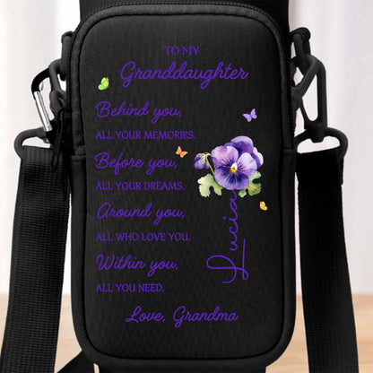 To My Granddaughter, All Your Memories, Pansy Flowers - Personalized Custom Water Bottle Carrier Bag - GDT024_BCB