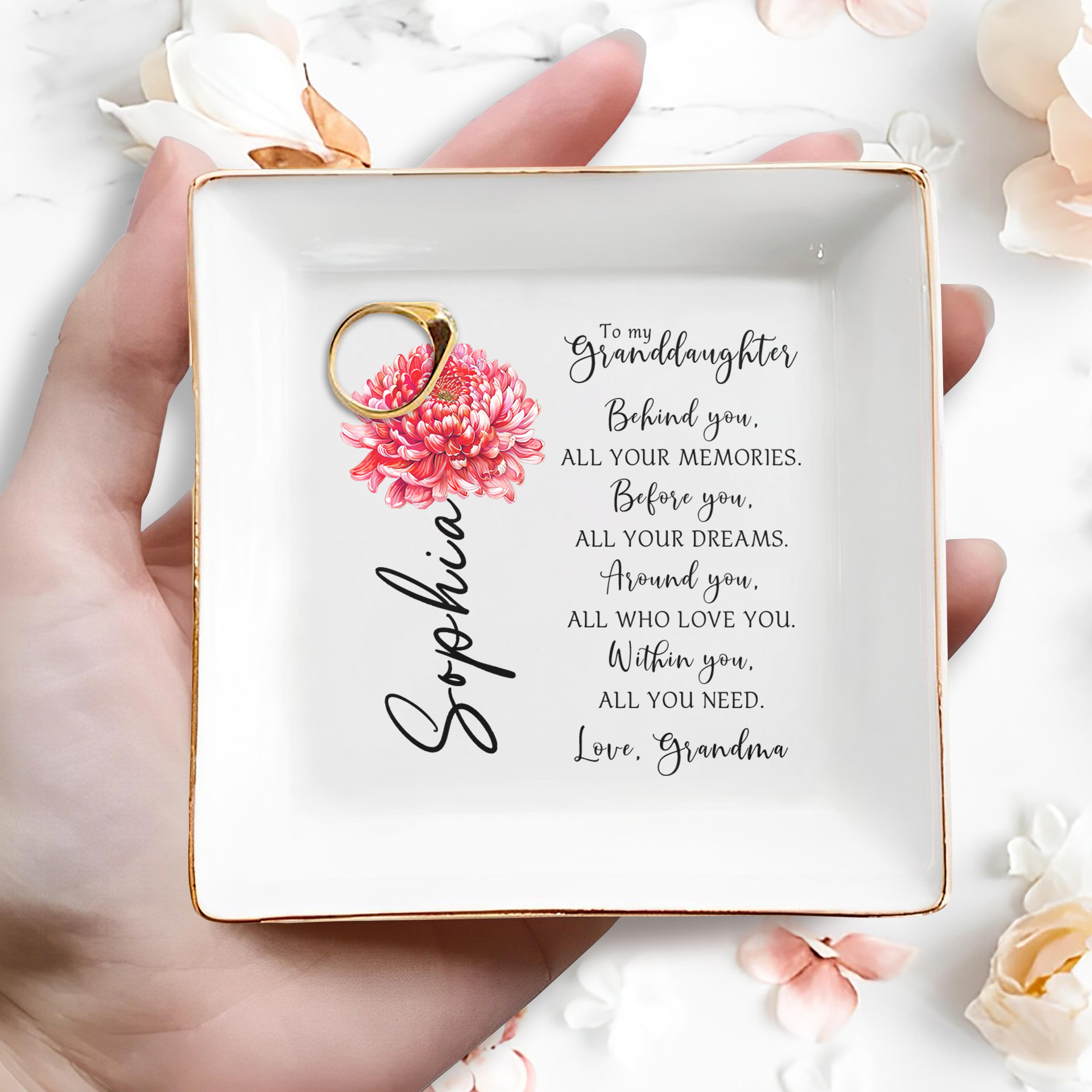 To My Granddaughter Personalized Custom Jewelry Dish Gift for Granddaughters ALMAGEMS