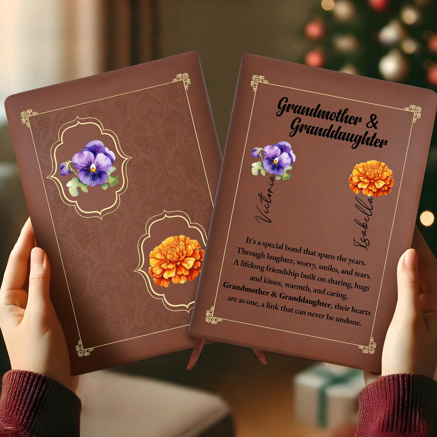 Special Bond Between Grandmother And Granddaughter - Personalized Custom Leather Journal - GDT027_JRNL