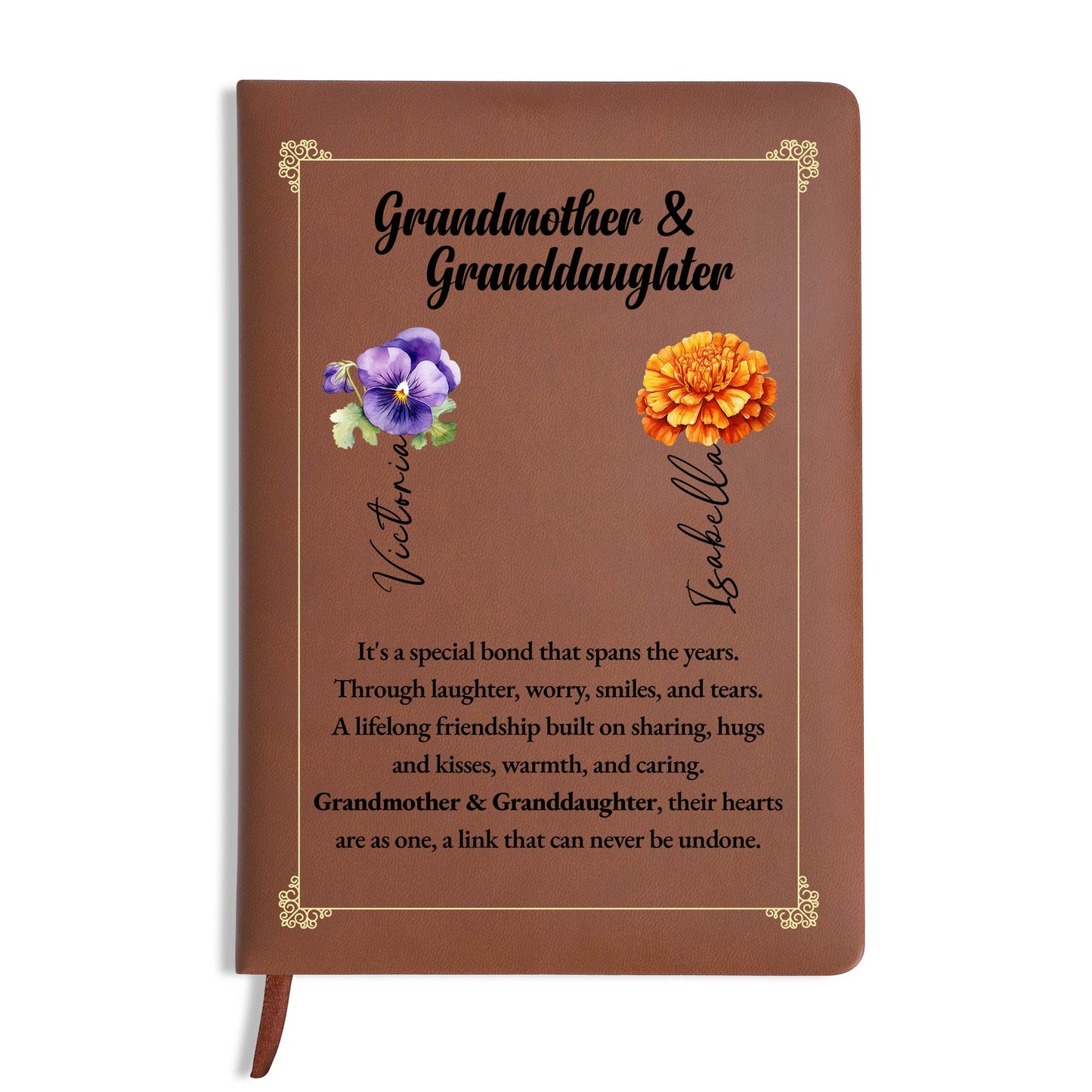 Special Bond Between Grandmother And Granddaughter - Personalized Custom Leather Journal - GDT027_JRNL