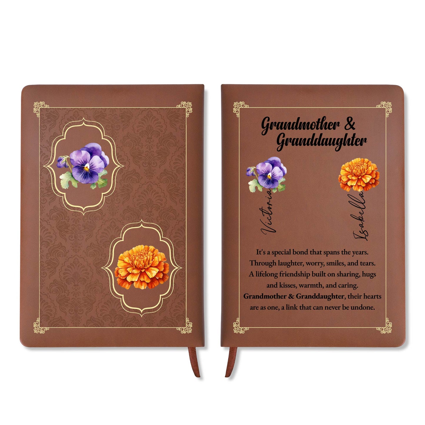 Special Bond Between Grandmother And Granddaughter - Personalized Custom Leather Journal - GDT027_JRNL