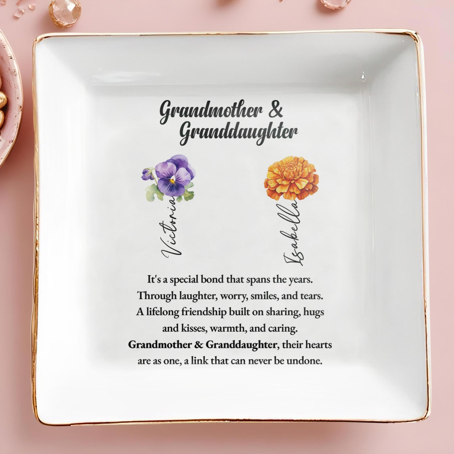 Grandmother & Granddaughter Special Bond Ceramic Dish - Personalized Custom Jewelry Dish - GDT027_SCRD