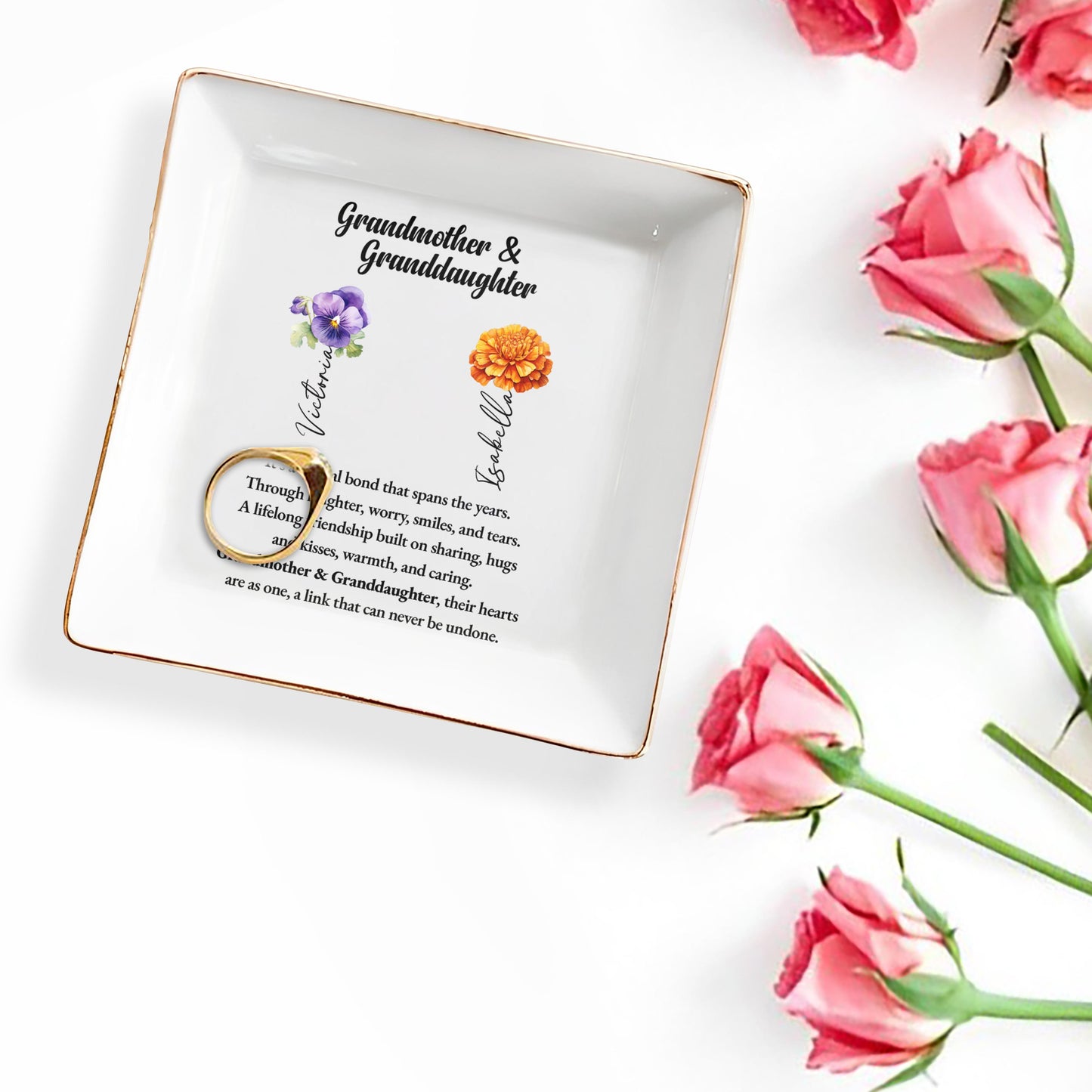 Grandmother & Granddaughter Special Bond Ceramic Dish - Personalized Custom Jewelry Dish - GDT027_SCRD