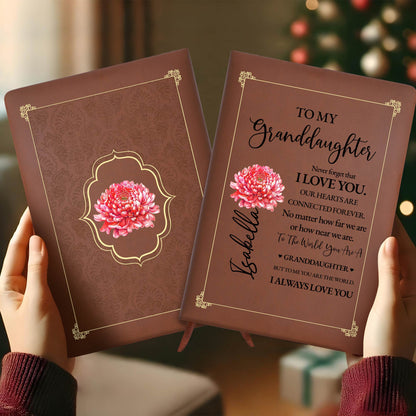 To My Granddaughter Connected Forever Love - Personalized Custom Leather Journal - GDT028_JRNL