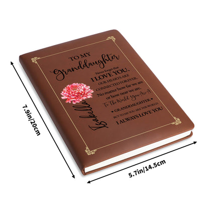 To My Granddaughter Connected Forever Love - Personalized Custom Leather Journal - GDT028_JRNL