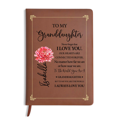 To My Granddaughter Connected Forever Love - Personalized Custom Leather Journal - GDT028_JRNL