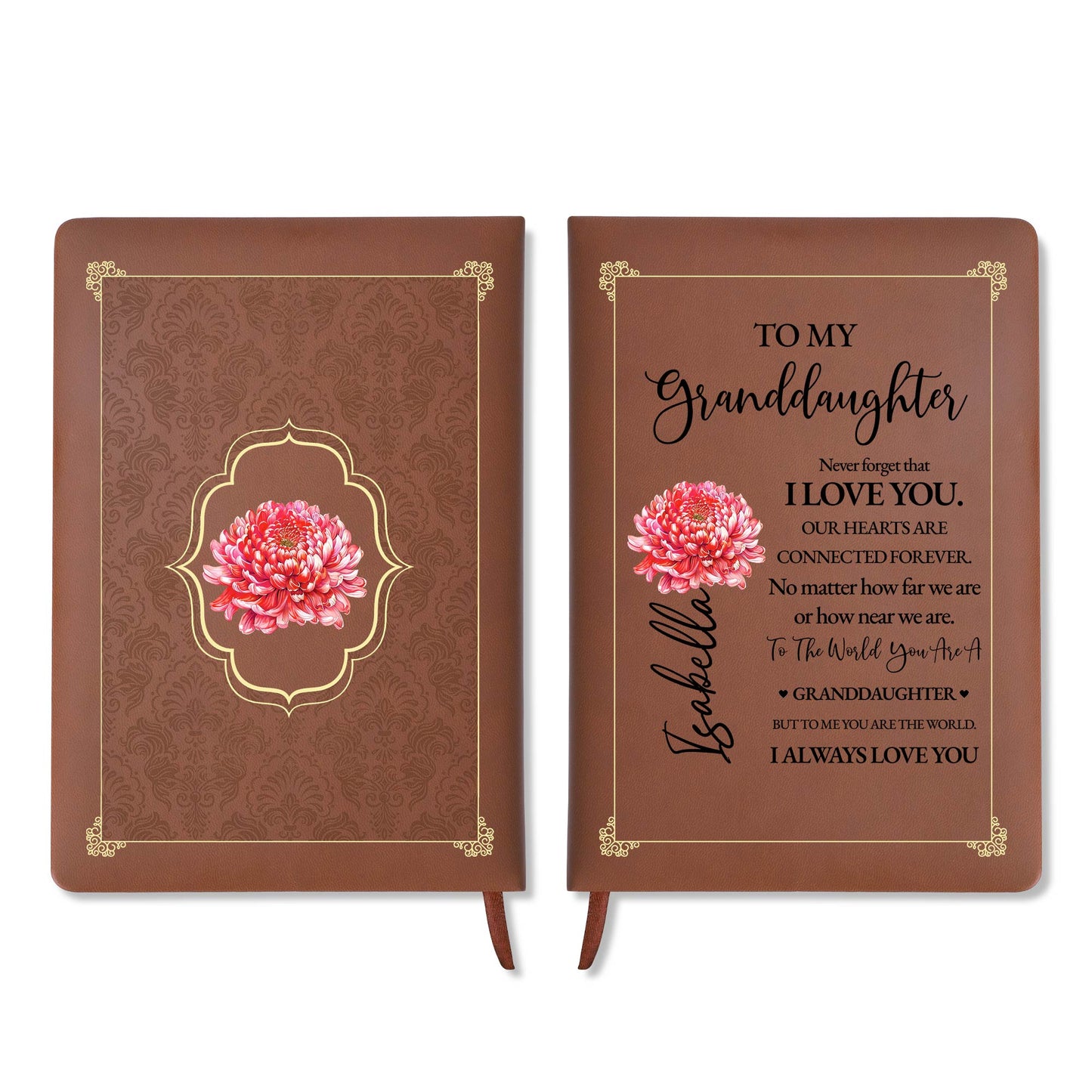 To My Granddaughter Connected Forever Love - Personalized Custom Leather Journal - GDT028_JRNL