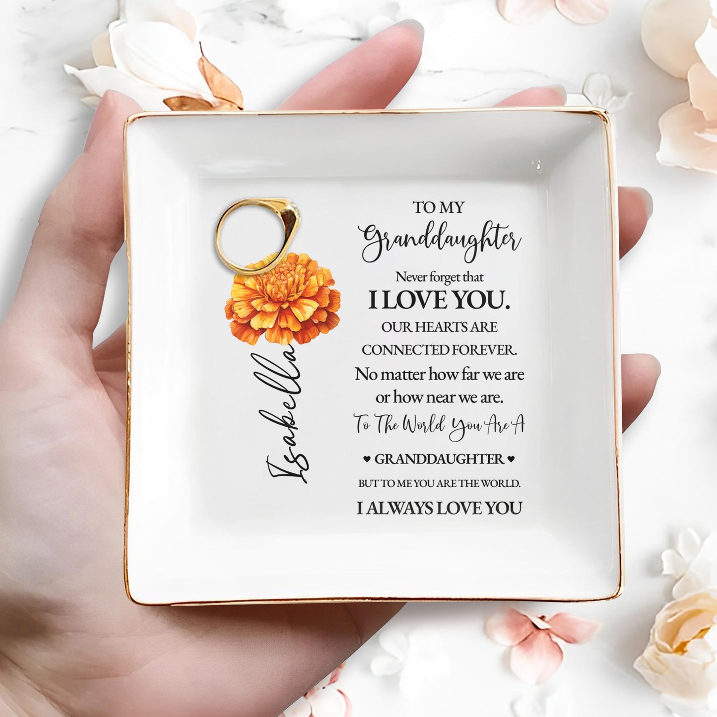 To My Granddaughter Love Message With Beautiful Flower - Personalized Custom Jewelry Dish - GDT028_SCRD