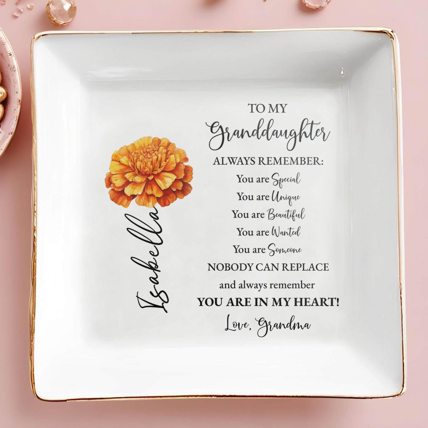 To My Granddaughter Always Remember You Are In My Heart - Personalized Custom Jewelry Dish - GDT029_SCRD