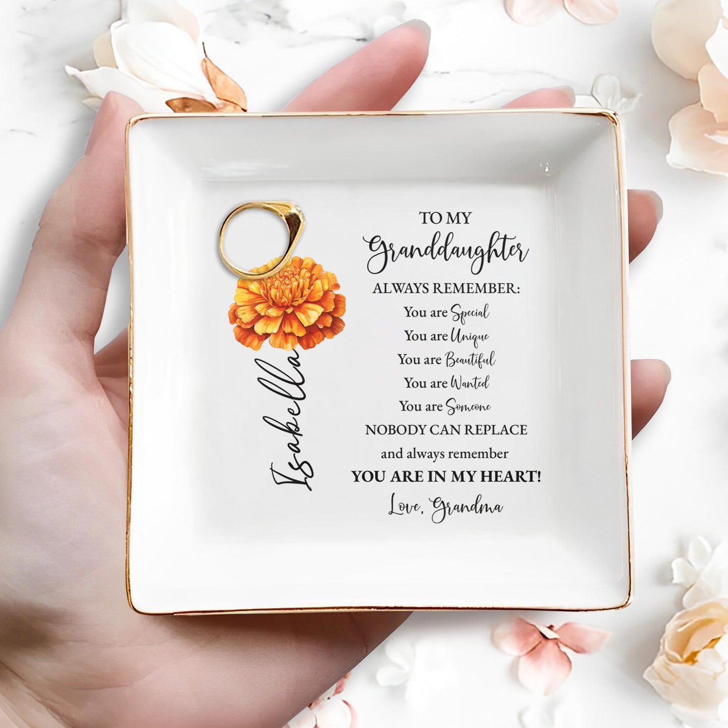 To My Granddaughter Always Remember You Are In My Heart - Personalized Custom Jewelry Dish - GDT029_SCRD