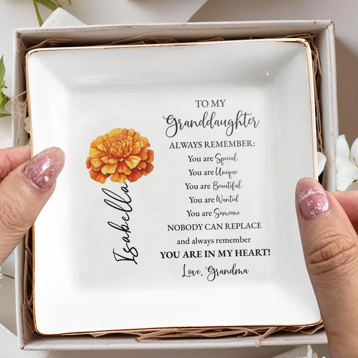 To My Granddaughter Always Remember You Are In My Heart - Personalized Custom Jewelry Dish - GDT029_SCRD