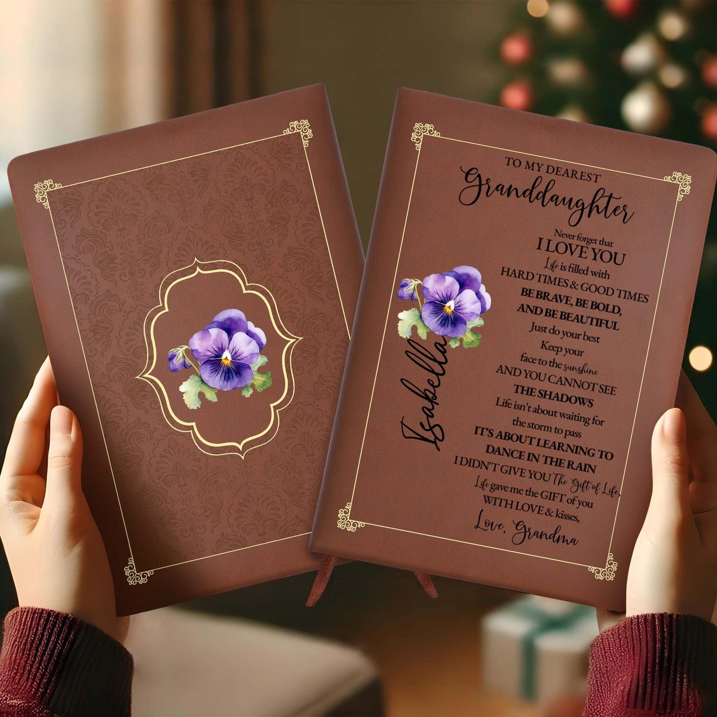 Never Forget You I Love You, Be Brave & Beautiful Floral Journal - Personalized Custom Leather Journal - GDT030_JRNL