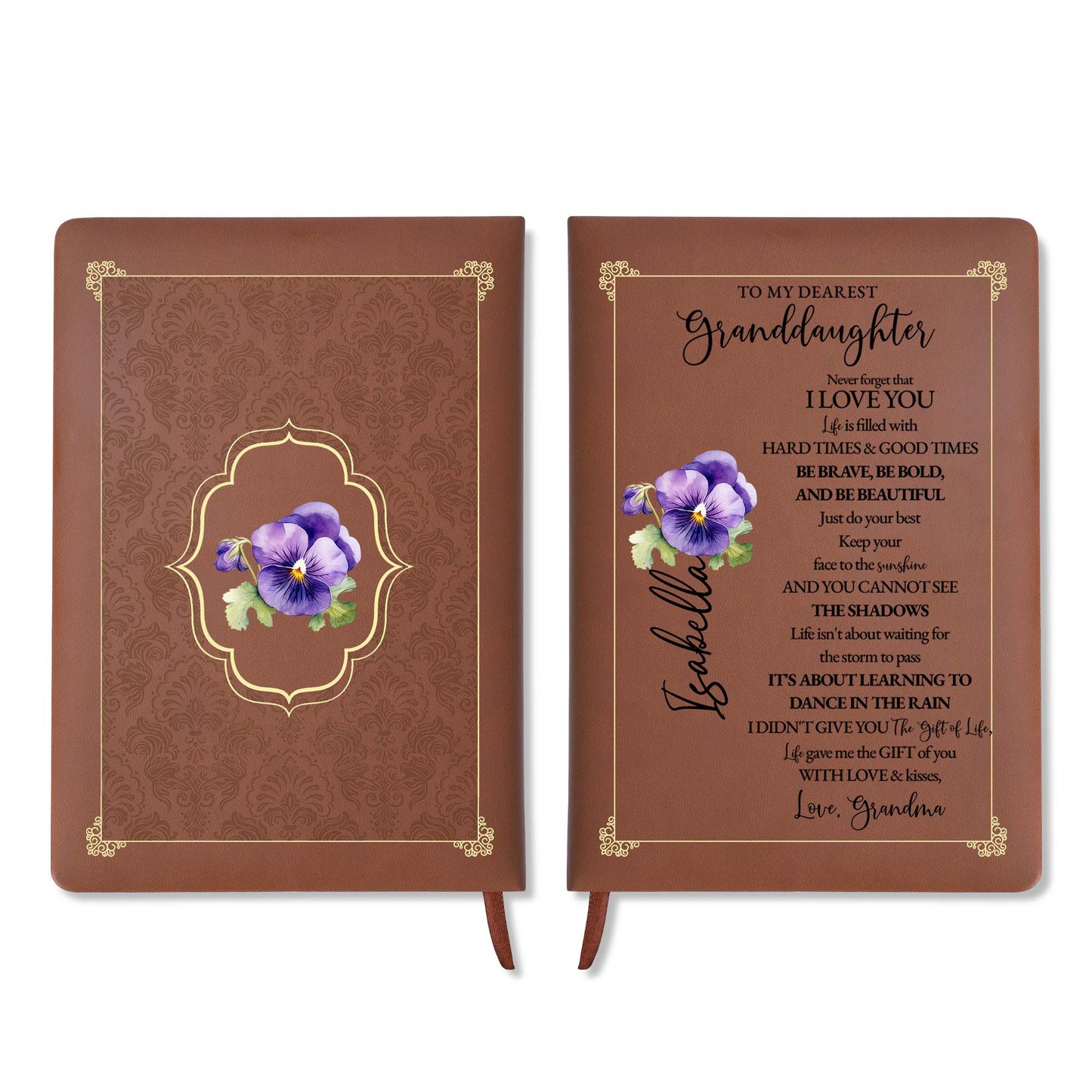Never Forget You I Love You, Be Brave & Beautiful Floral Journal - Personalized Custom Leather Journal - GDT030_JRNL