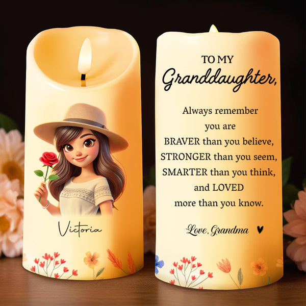 Braver Stronger Smarter Loved Inspirational Quote With Girl And Flowers