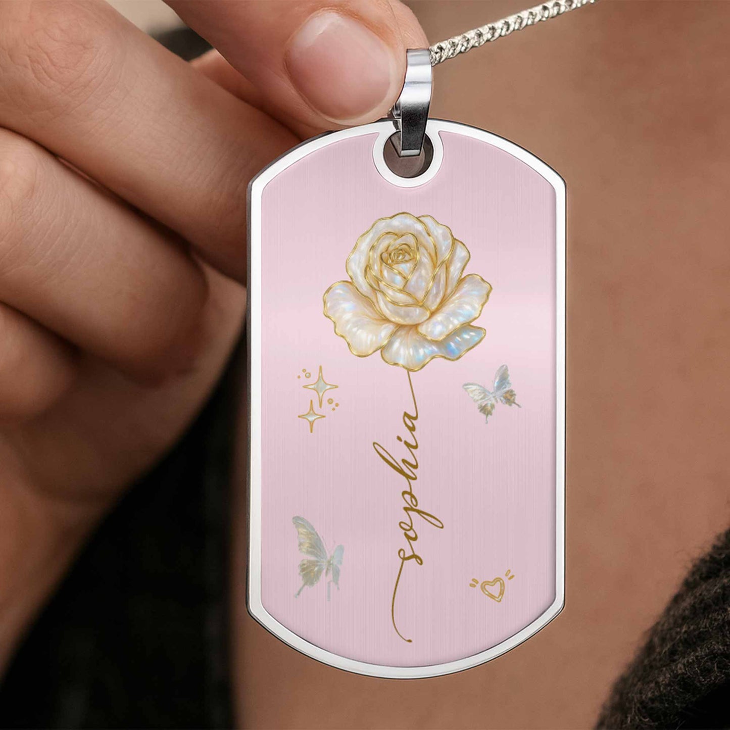 To My Beautiful Daughter, Rose and Butterfly Necklace