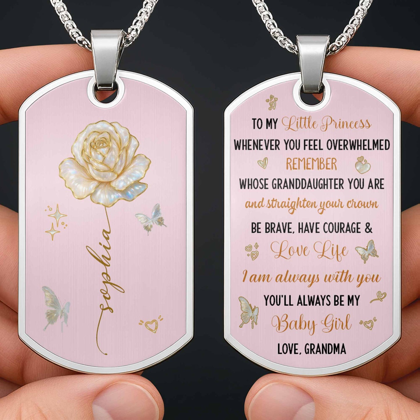 To My Beautiful Daughter, Rose and Butterfly Necklace