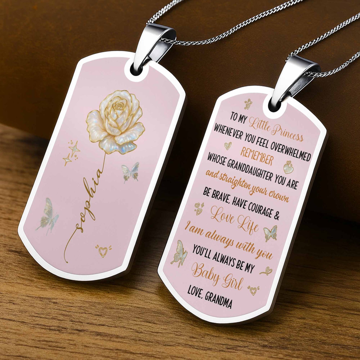 To My Beautiful Daughter, Rose and Butterfly Necklace