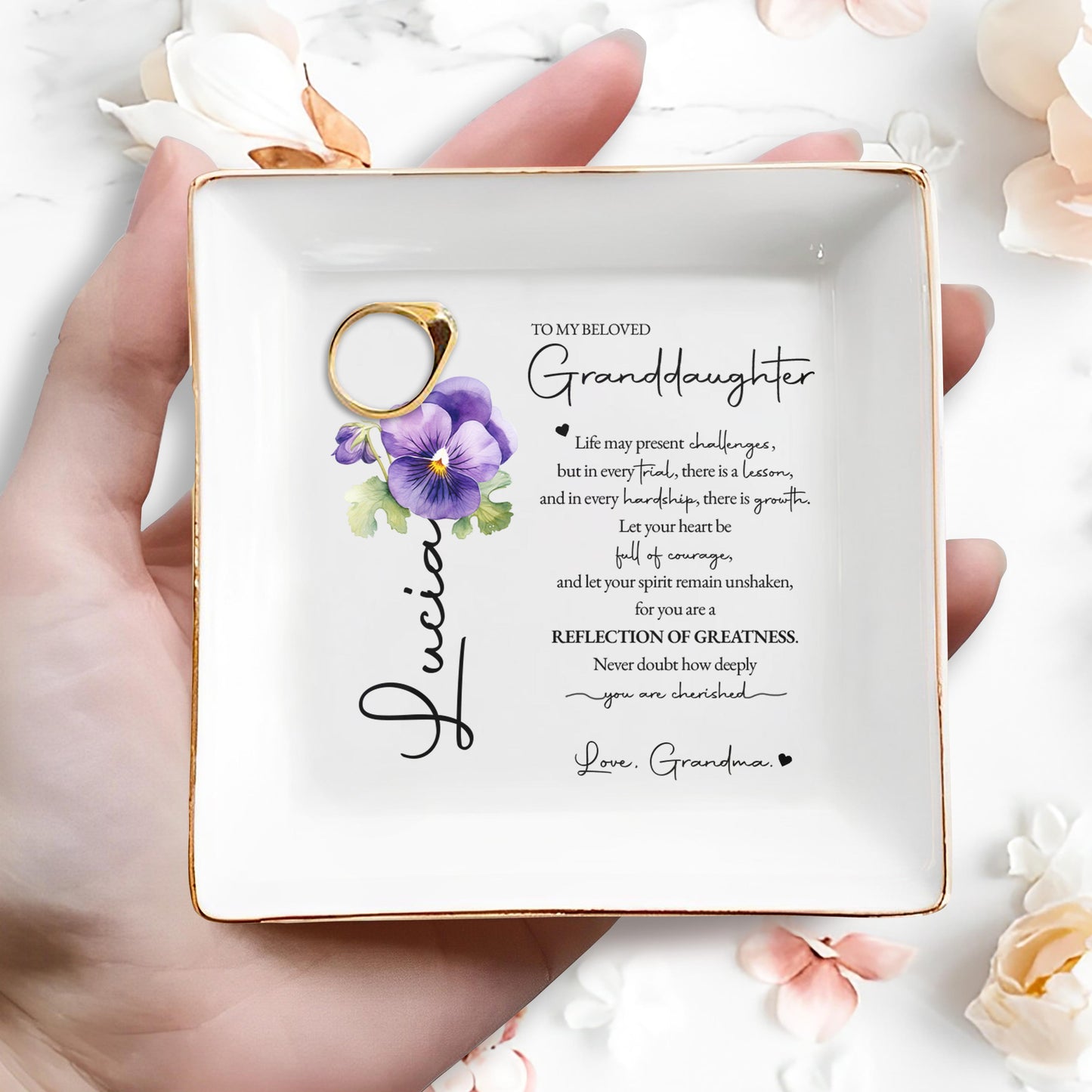 Reflection Of Greatness Pansy Flower Jewelry Dish