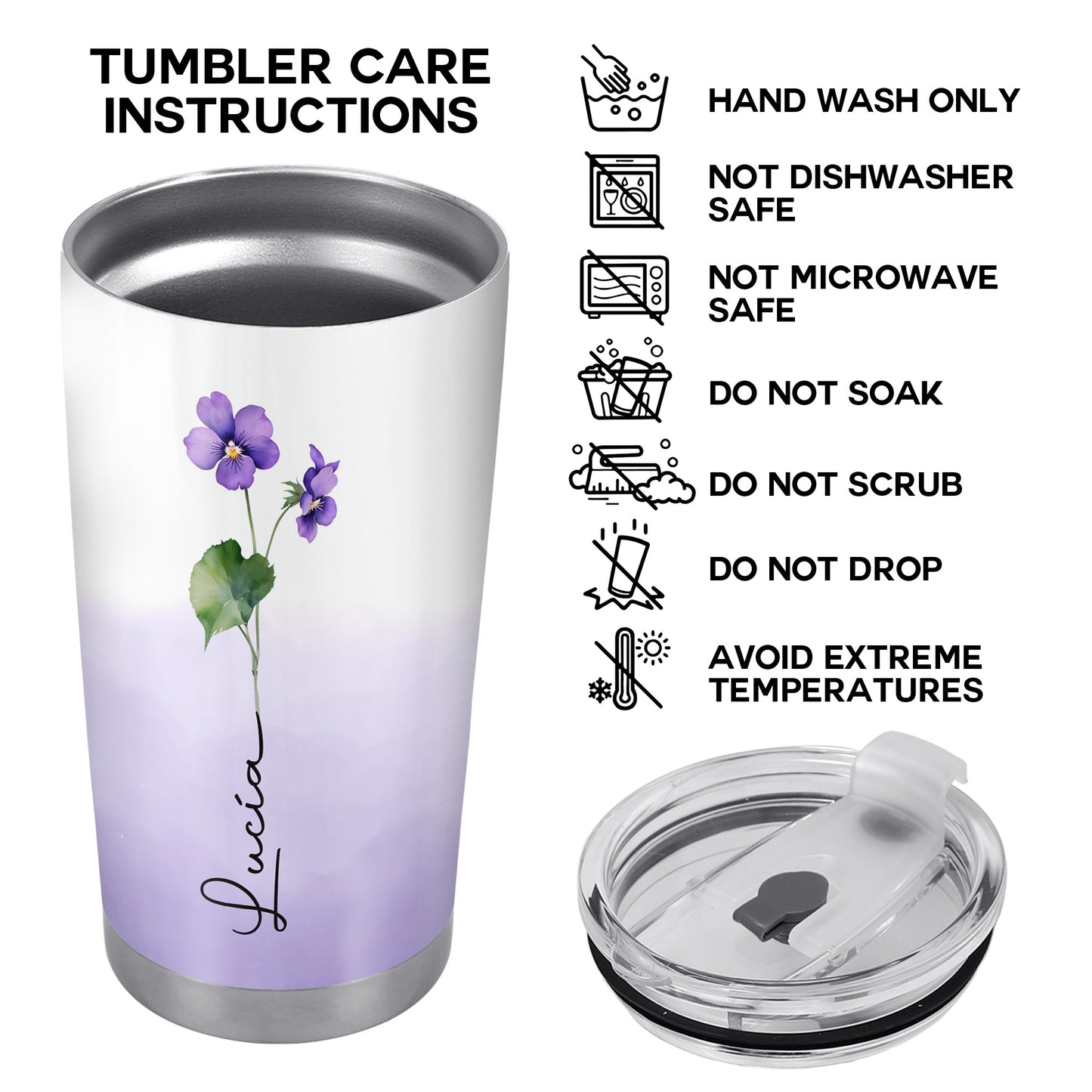 Blooming Memories Violet Flowers Tumbler - Personalized Custom Stainless Steel Tumbler 20oz 30oz - GDT061_TB