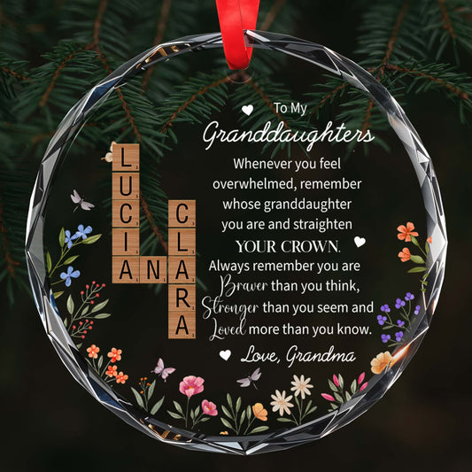 Granddaughter Bravery and Love Floral Custom Circle Glass