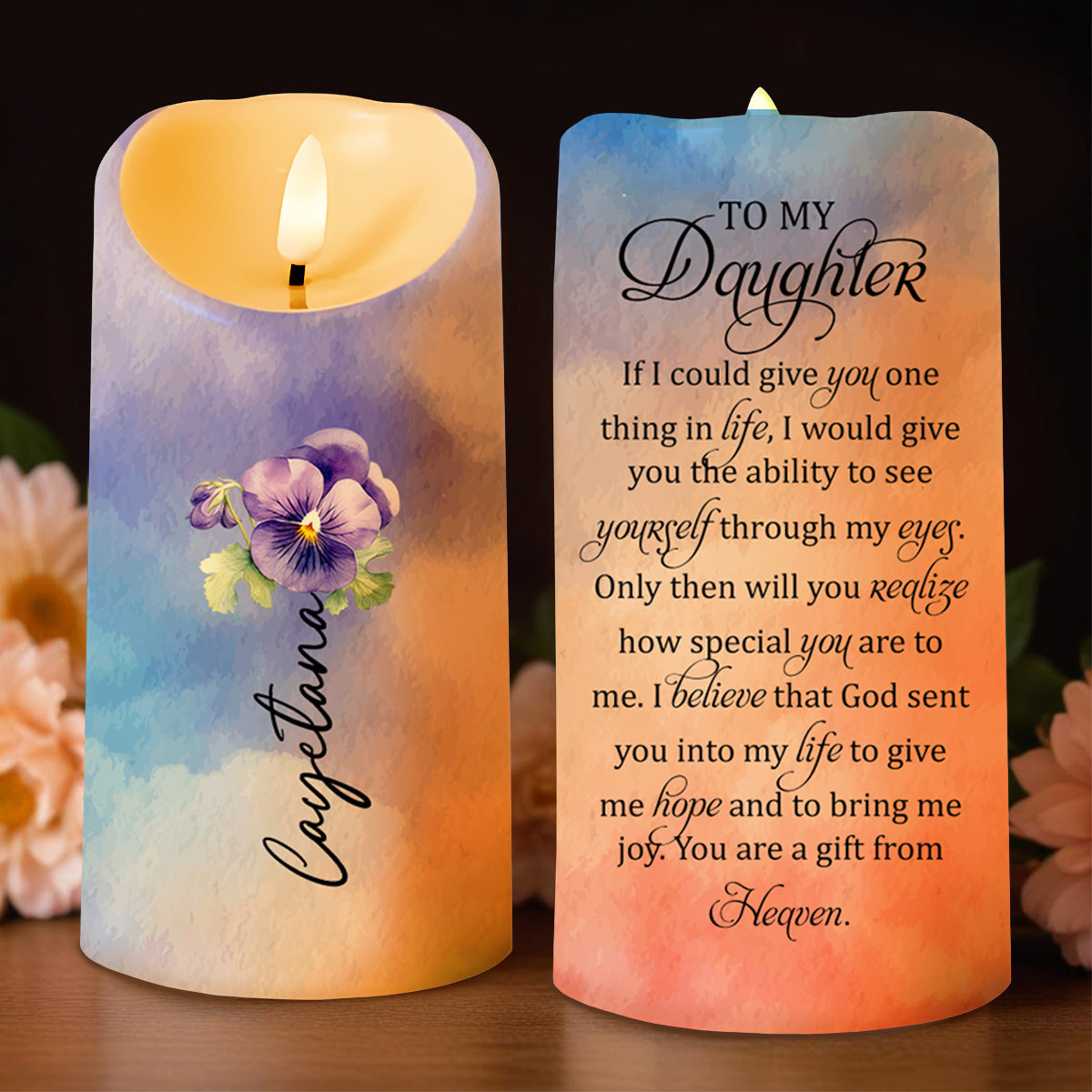 Gift From Heaven Pansy Flower, Custom Decorative Message