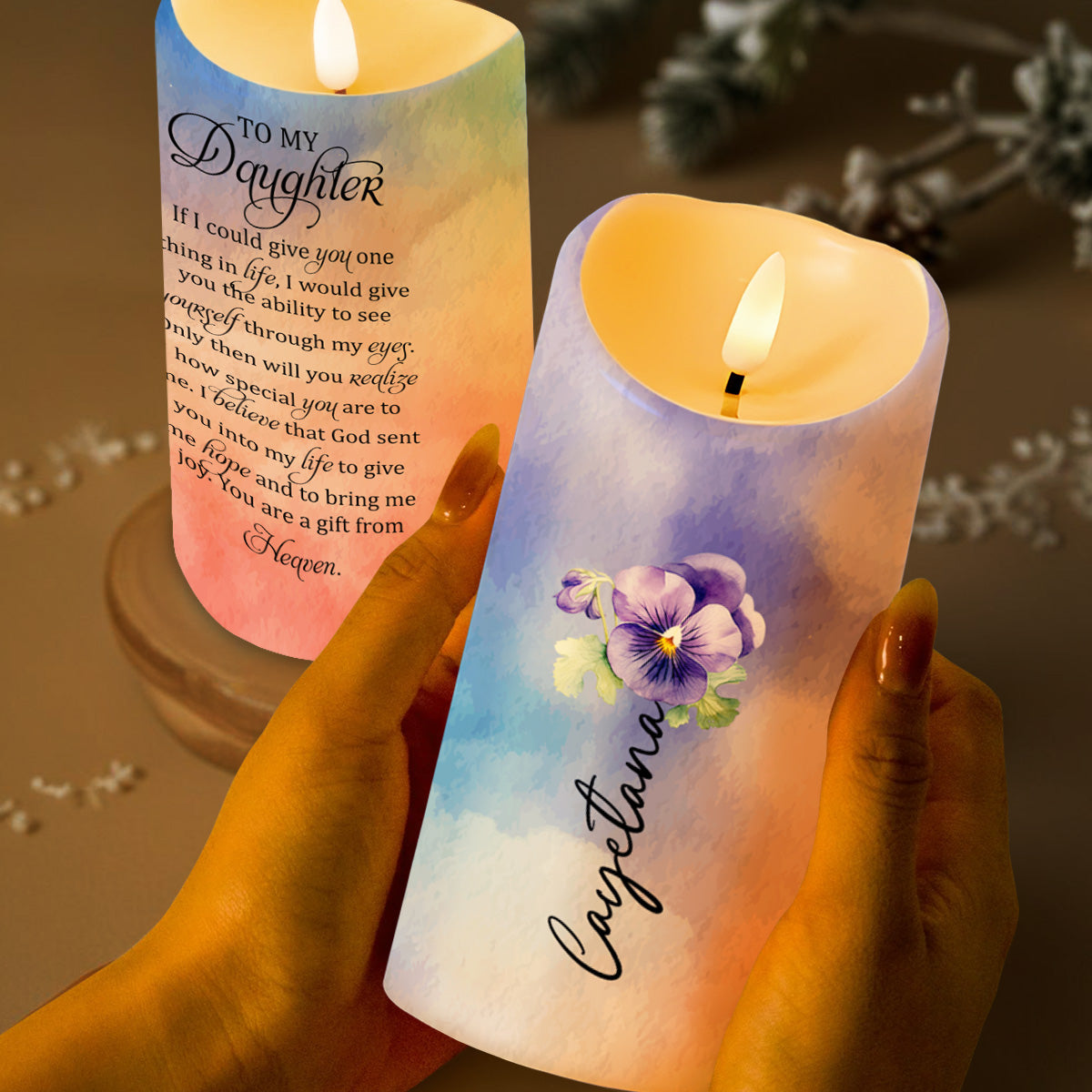 Gift From Heaven Pansy Flower, Custom Decorative Message