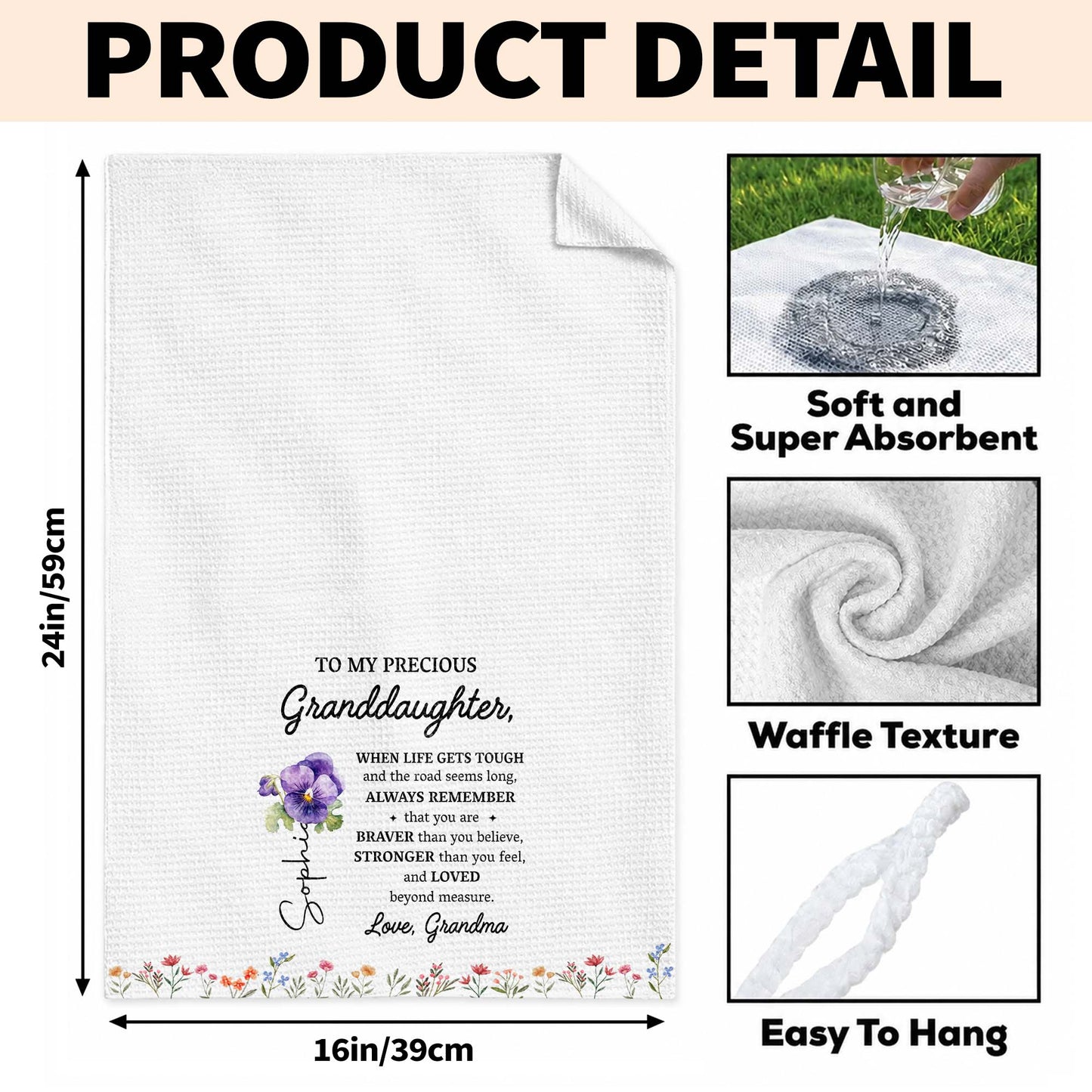 To My Precious Granddaughter Remember Who You Are Birth Month Flowers - Personalized Kitchen Towel - GDT102_TOWL